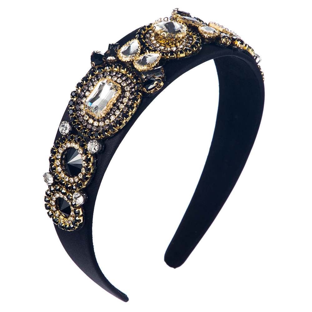 European and American fashionable colored rhinestone fabric hair band full figure