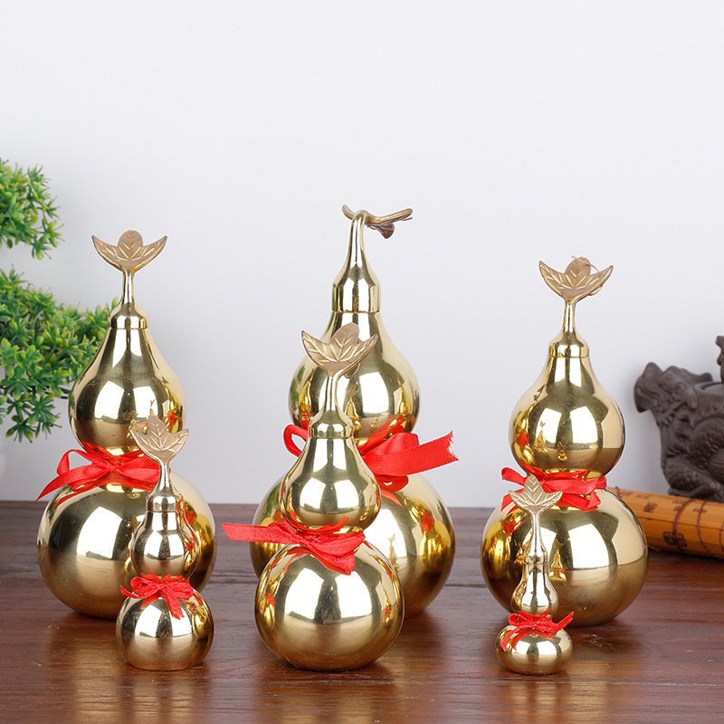 The manufacturer supplies copper gourd ornaments, including leaf gourds, bagua gourds, smooth bottoms, and large and small copper gourds for wholesale detail image 5