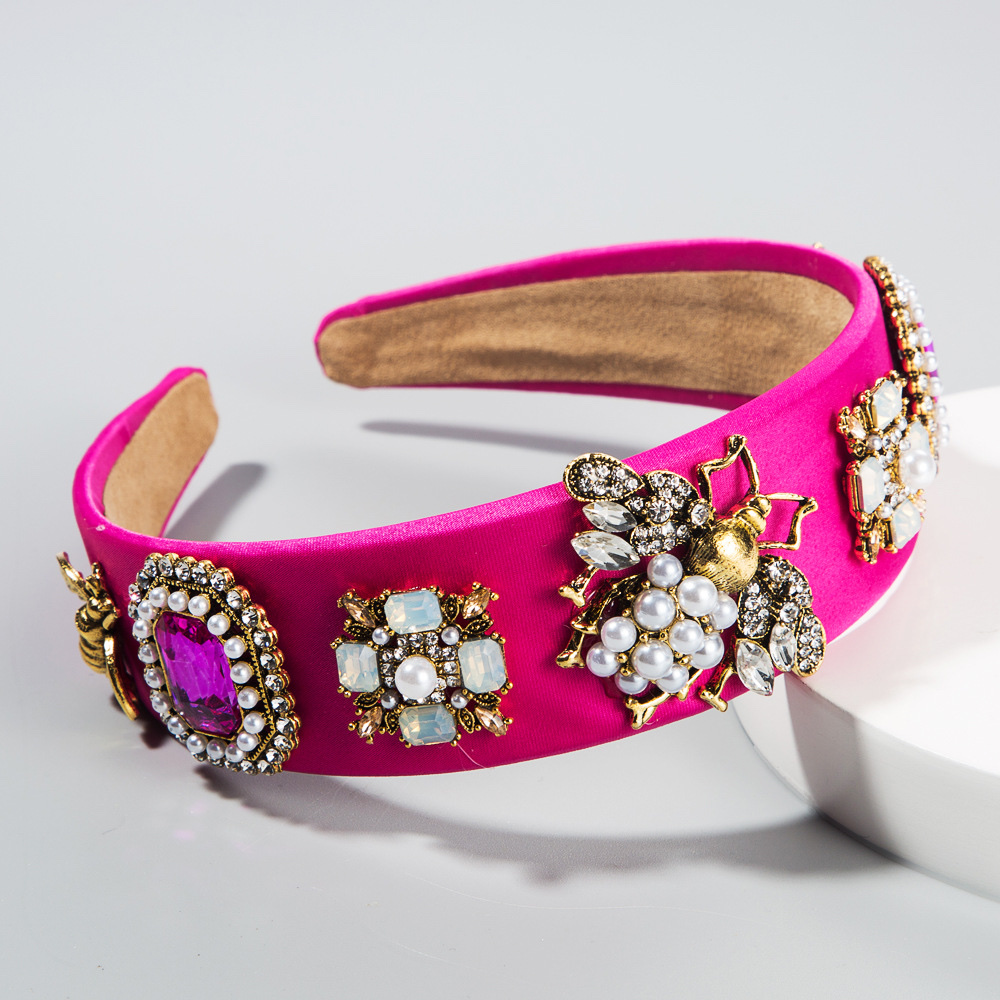 Baroque rhinestone pearl bee headband rose red full figure