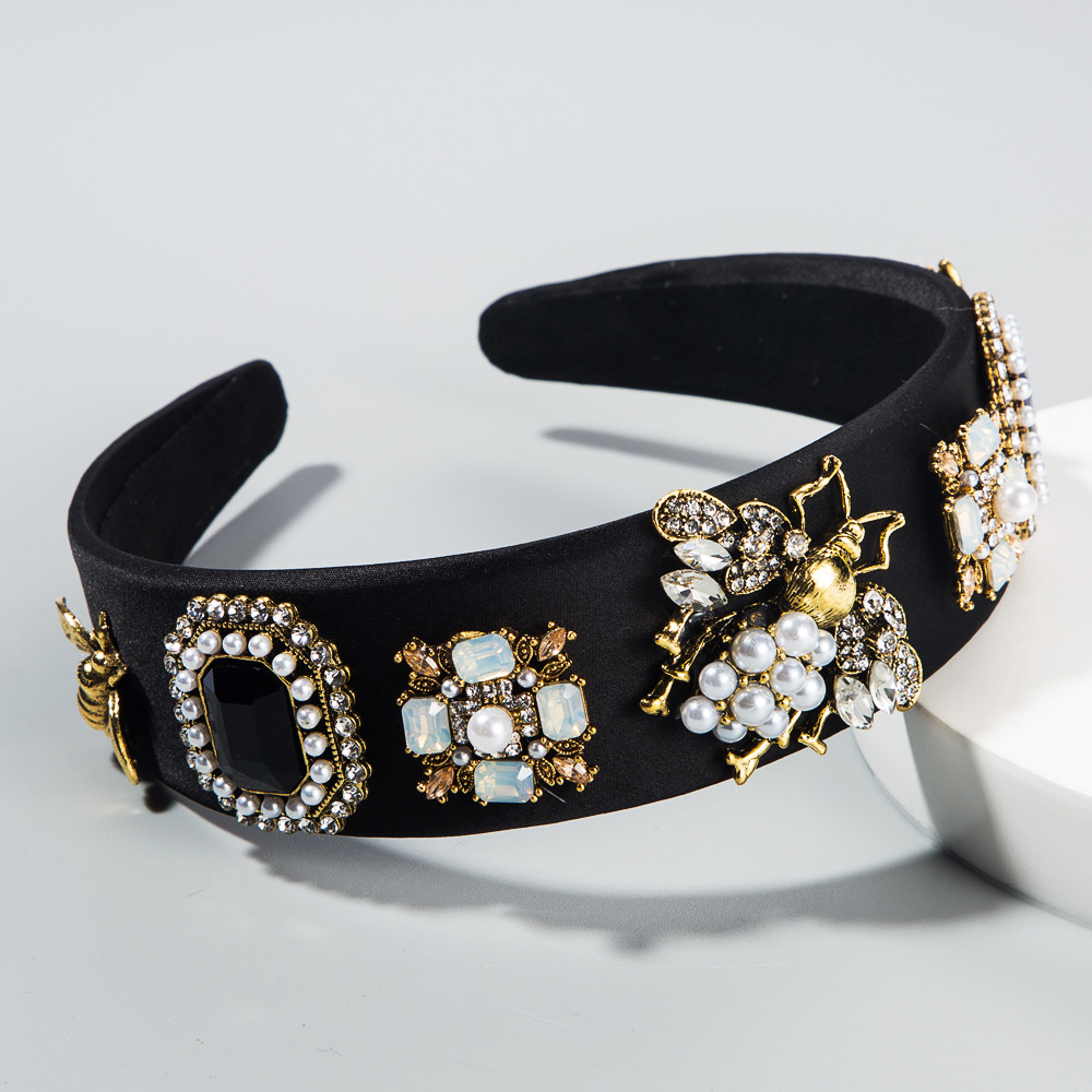Baroque rhinestone pearl bee headband rose red details Picture