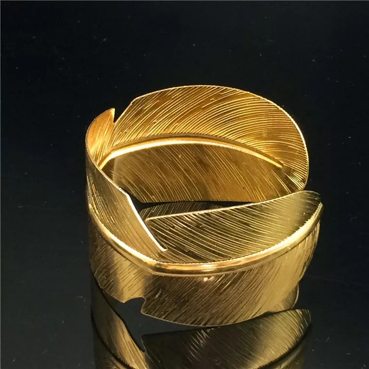 树叶 图案金色夸张宽手镯 欧美夜店演出合金臂环手环Bracelet