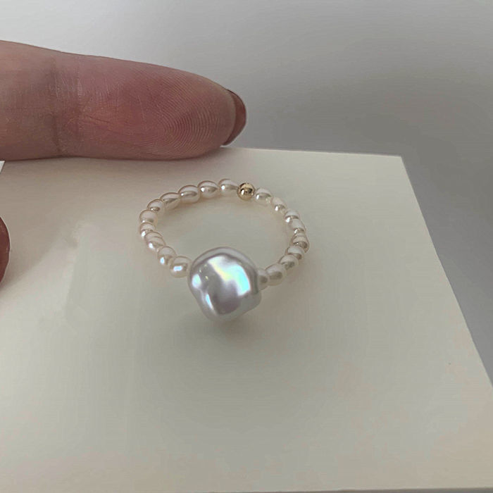 13 Original strong light shaped pearl ring Baroque retro personality ring folding tail ring American 14k gold injection woman