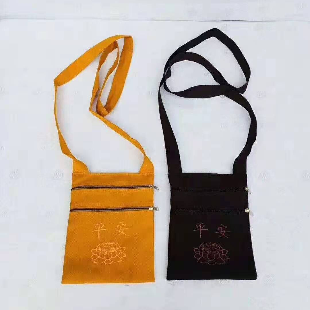 黄色平纹尼平安包，僧包居士包烧香袋念佛包寺院和尚帆布包出家人禅修单肩斜跨包金麒麟03