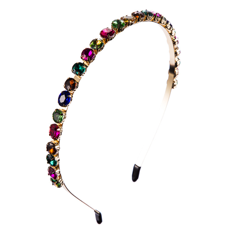 European and American style alloy inlaid glass rhinestone colored diamond thin edge hair band Specification drawing