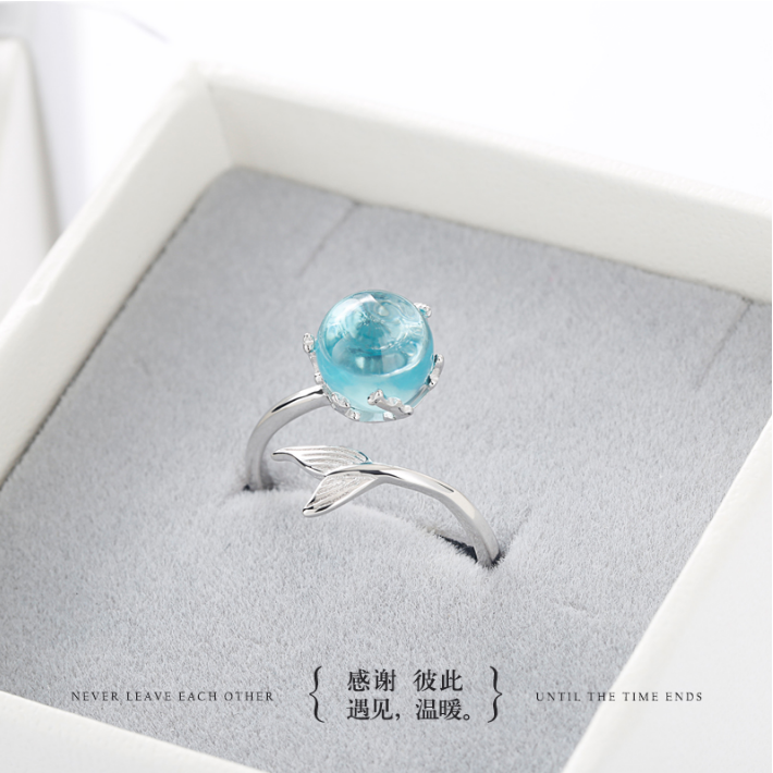 人鱼泡沫戒指女韩国简约创意学生气质百搭银情侣指环