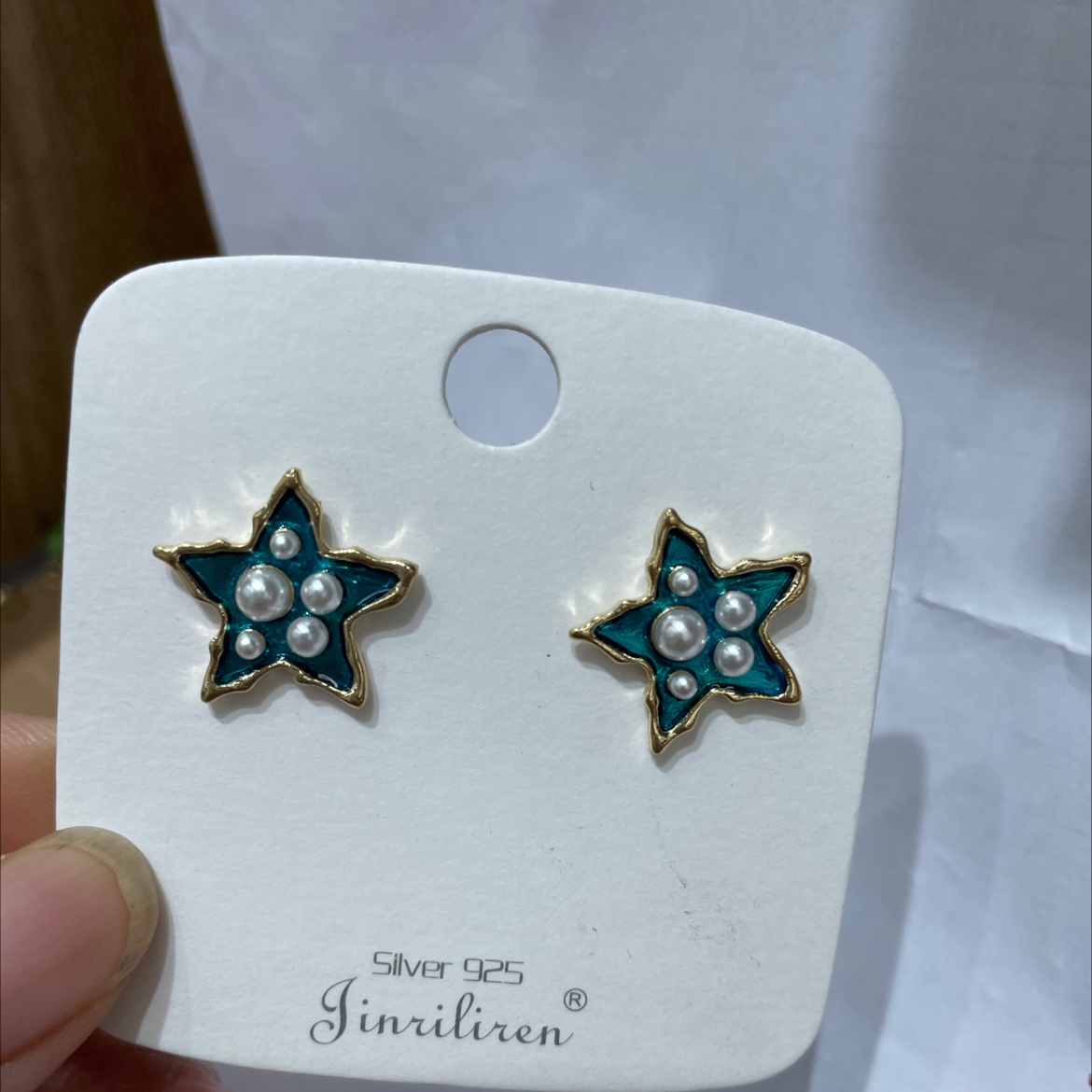 Today beauty Korean version earrings five-pointed star design blue paint embellishment design