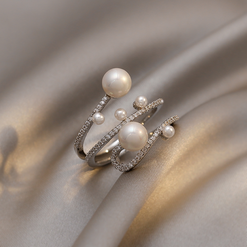 银色珍珠戒指女时尚轻奢小众个性ins潮网红开口高级感女士食指