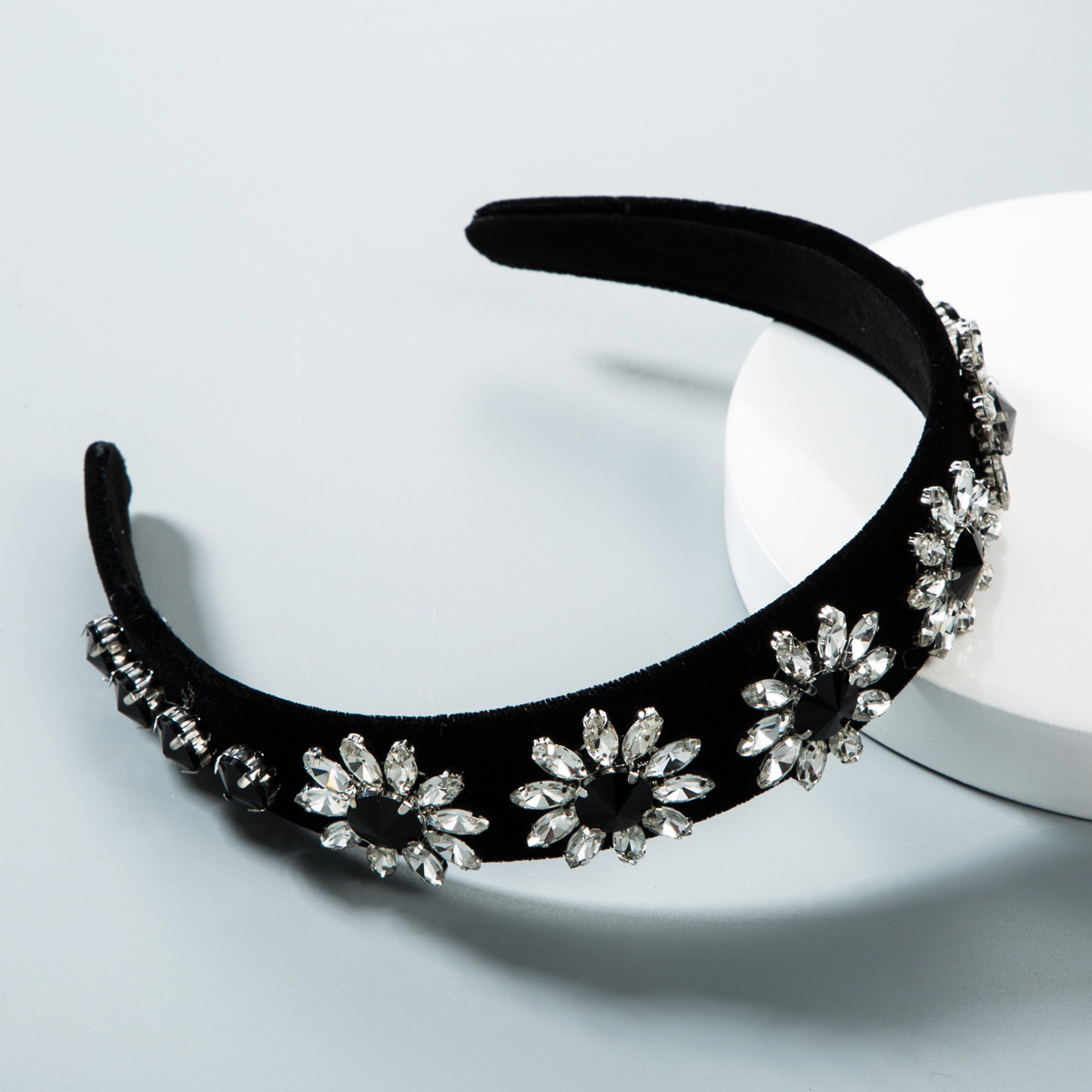 Full diamond sunflower geometric wide-edge velvet fabric headband details Picture
