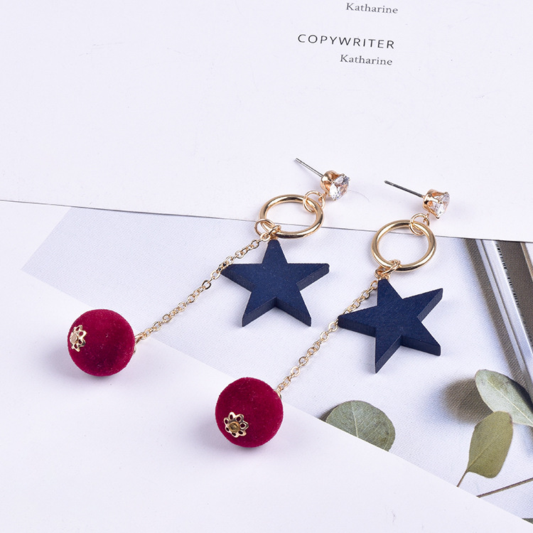 Wooden DIY earrings, simple and elegant material, five-pointed star stud earrings, handcrafted, colorful pendants wholesale details Picture