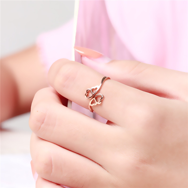 热卖天使戒指女尾戒玫瑰金爱心开口指环配饰品礼物详情图2