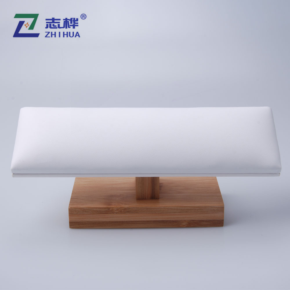 Natural bamboo and wood series: Original color bamboo edge white leather bracelet stand, handchain stand, and accessory display stand details Picture