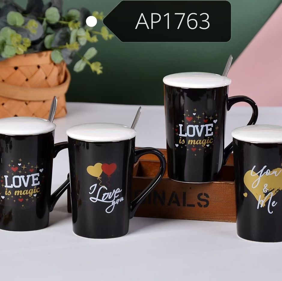 The popular Valentine's Day ceramic cup with a lid, couple set, gift cup, high-end home multi-functional cup, office cup AP1763