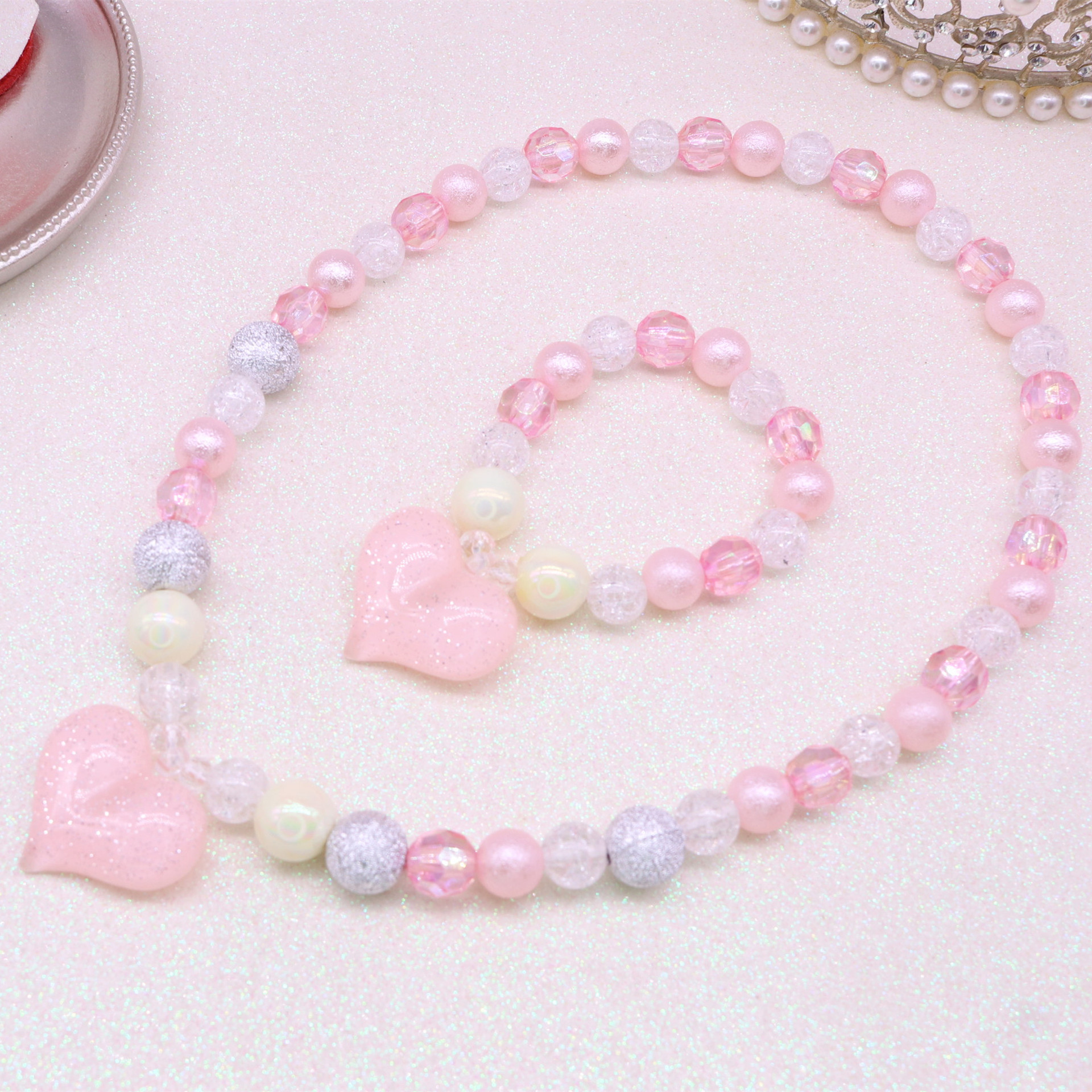 New children's necklace bracelet set Girls love pink magic beads necklace girls jewelry accessories