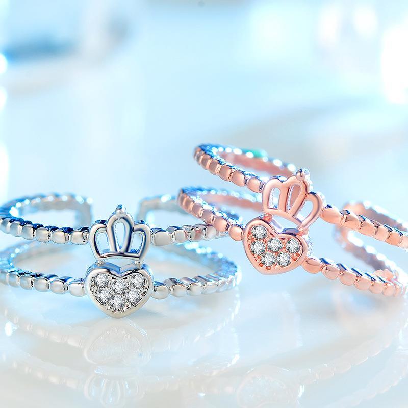 日韩开口可调节皇冠戒指新娘结婚玫瑰金婚礼简约清新个性详情图3