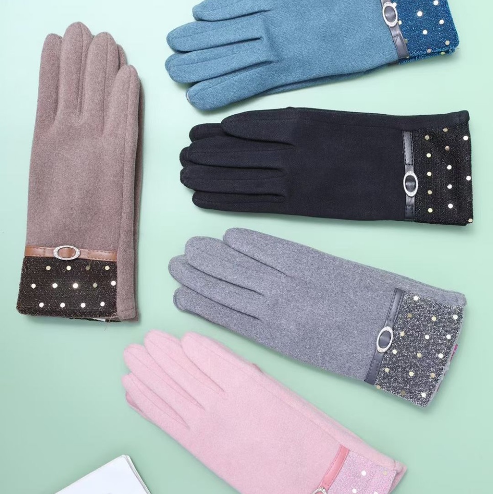Gloves Women's warm gloves Autumn and Winter gloves Women's fleece touch screen gloves Cycling casual winter driving cotton thick large ribs thumbnail