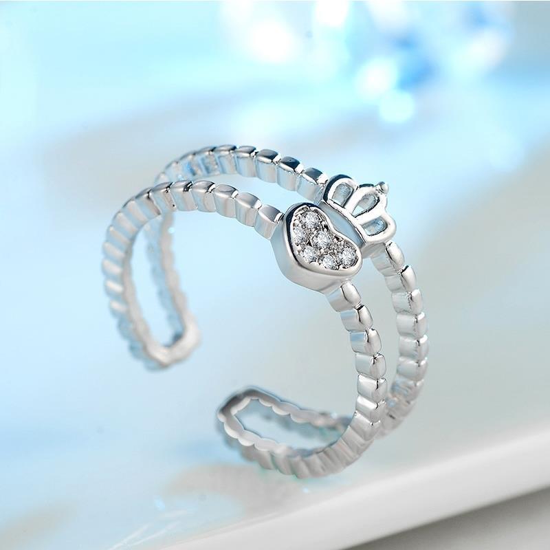 日韩开口可调节皇冠戒指新娘结婚玫瑰金婚礼简约清新个性详情图2