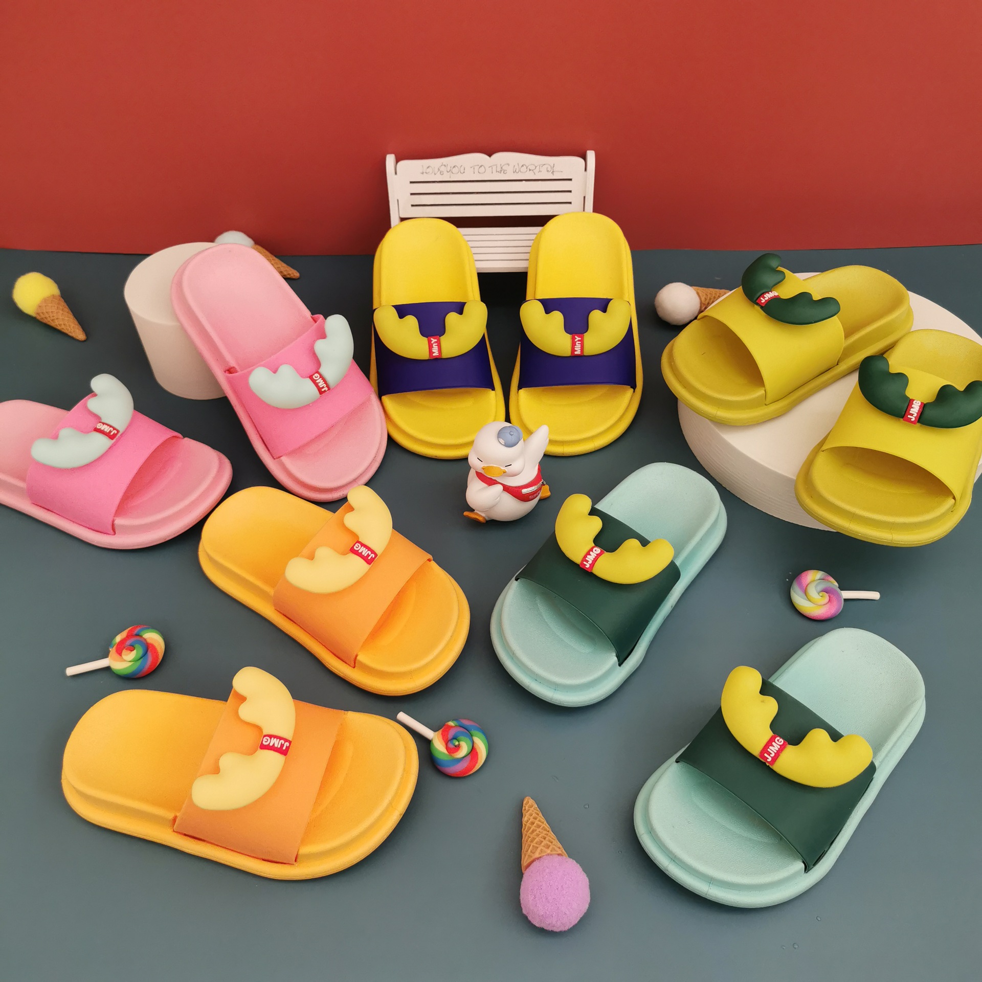 New Can Treasure slippers Catone Moose antler Children's home slippers Bathroom slippers Ladies summer