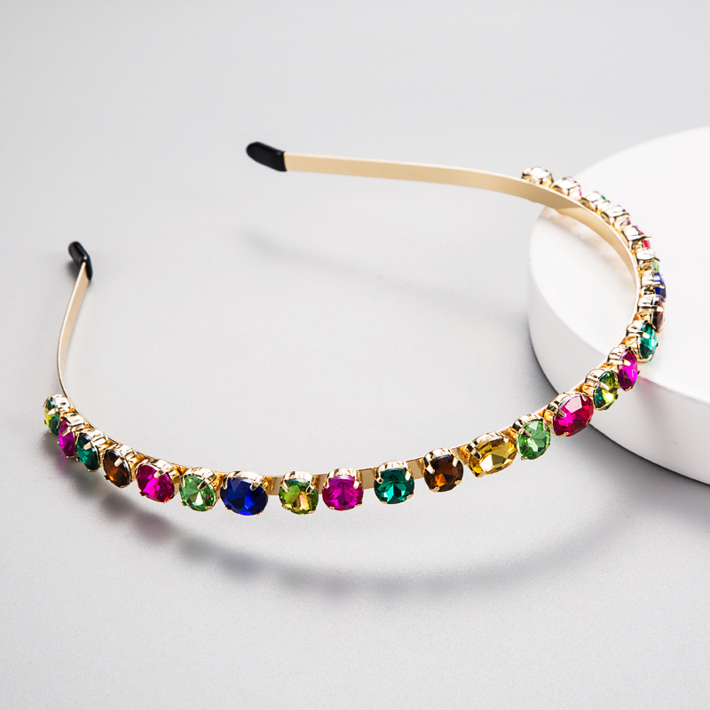 European and American style alloy inlaid glass rhinestone colored diamond thin edge hair band full figure