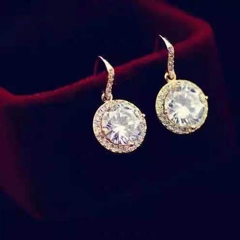 Fashion big zircon round ear hook fashion micro inlaid zircon moissanite earrings female simple temperament high-grade feeling earrings