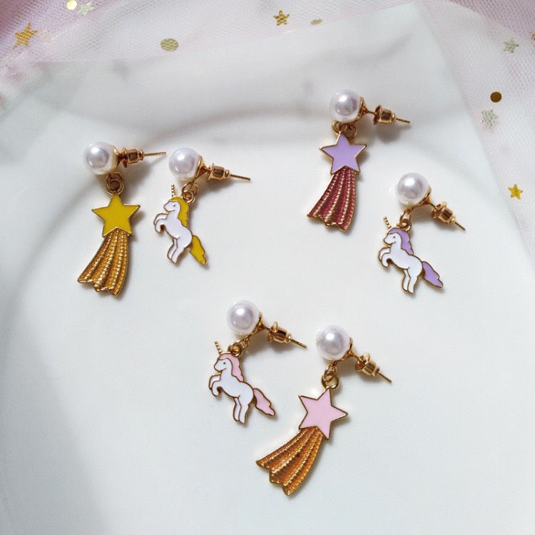Chica estilo lindo sueño unicornio pendientes