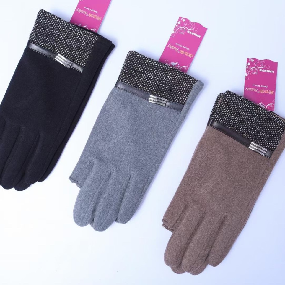 Winter male delivery touch screen leakage two-finger gloves leather and velvet warm riding driving students half finger thumbnail