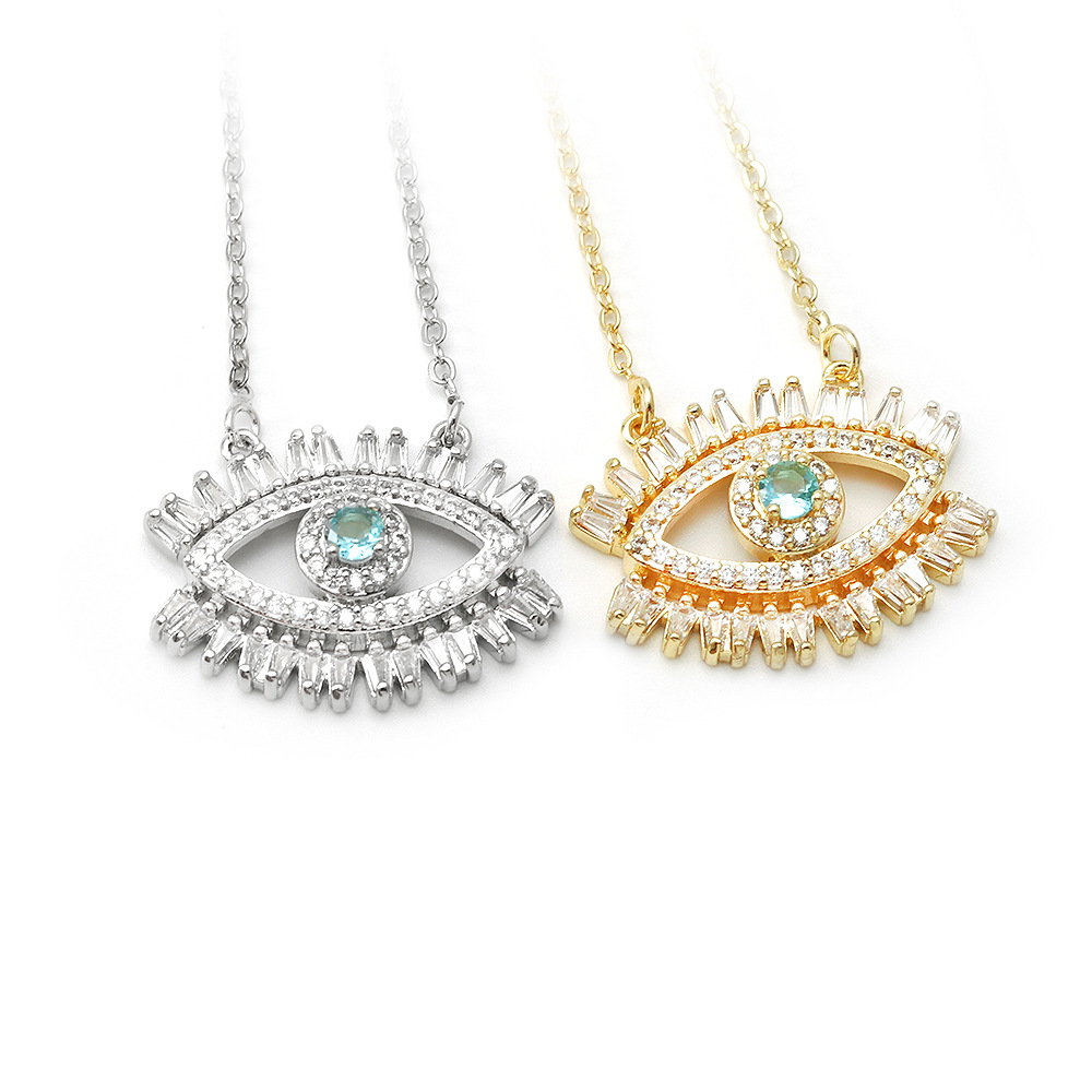 Cross-border Amazon European and American accessories, women's fashionable and simple gold-plated pendant jewelry, Devil's Eye Zircon necklace detail image 3