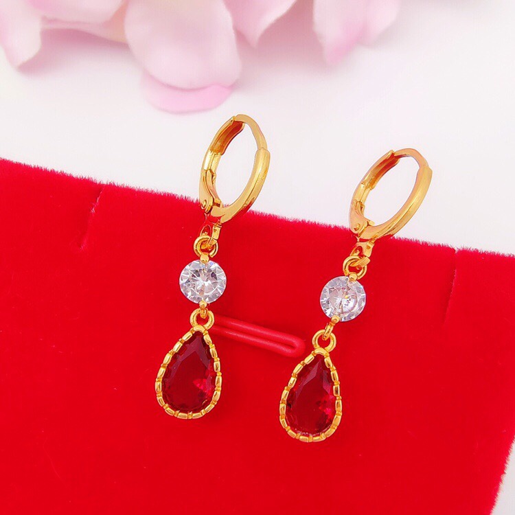 Red water drop zircon earrings thumbnail