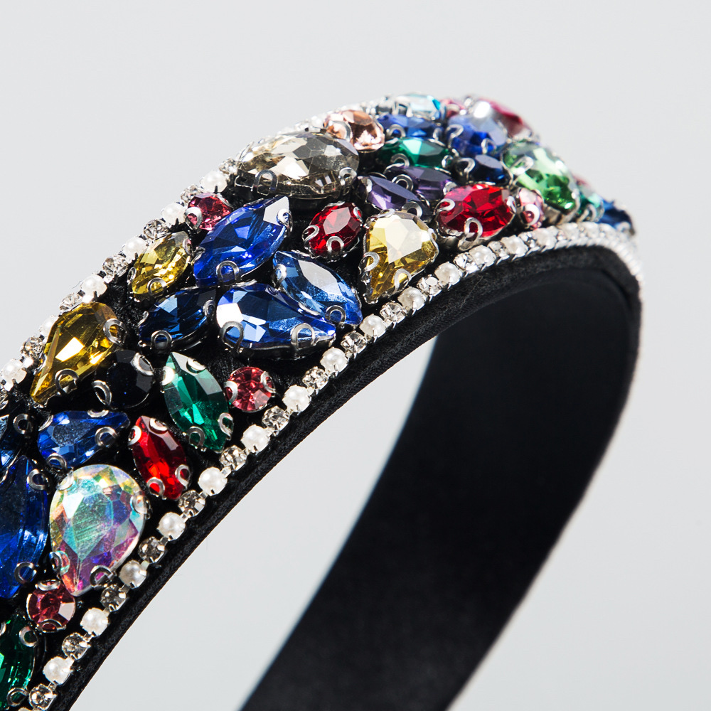 Fashionable diamond-encrusted thin sponge wide-edge colored headband details Picture