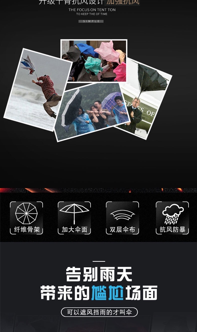 千家旺男士商务黑胶格子大号双人雨伞 10骨三折挡风遮阳户外太阳伞  有3款6577，6527 ，6575价格差不多详情图11