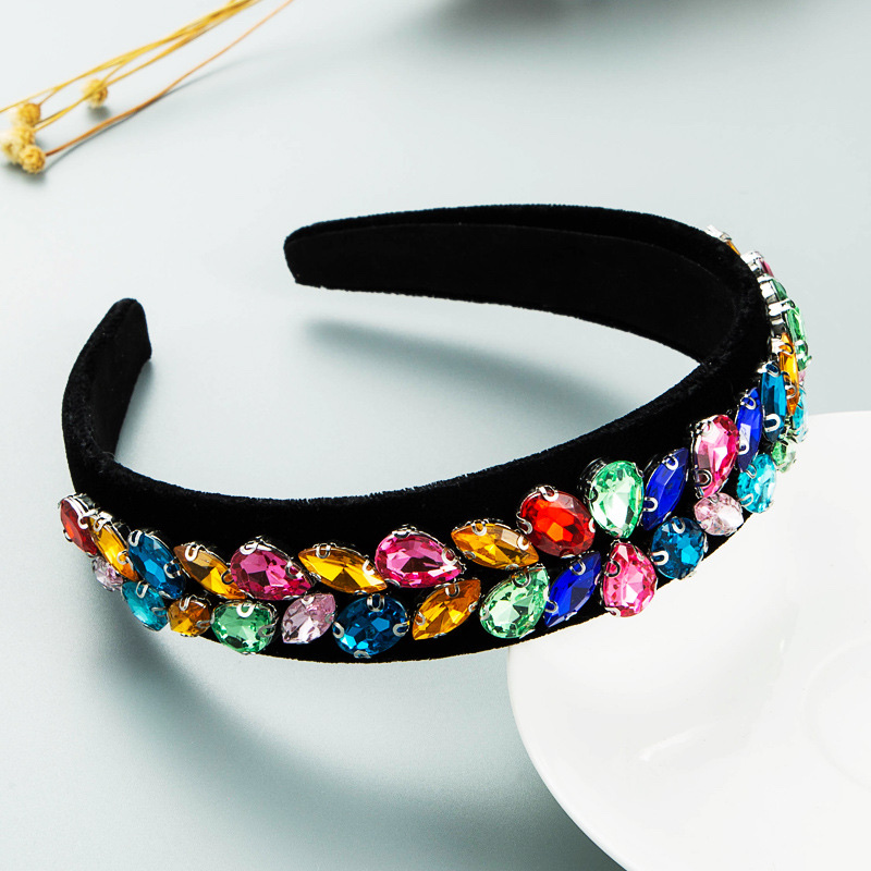 European and American glass diamond-encrusted retro ultra-shiny wide-edge court headband details Picture