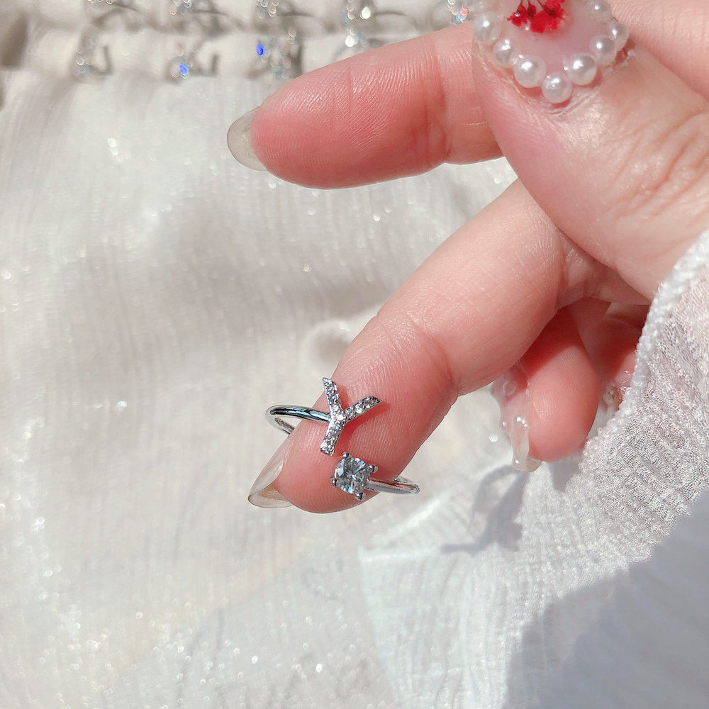 Best friend's gift: Y letter ring for female students, Korean style, trendy and unique couple rings, simple and adjustable opening detail image 2