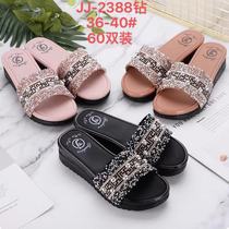170 summer women's thick heel rhinestone slippers