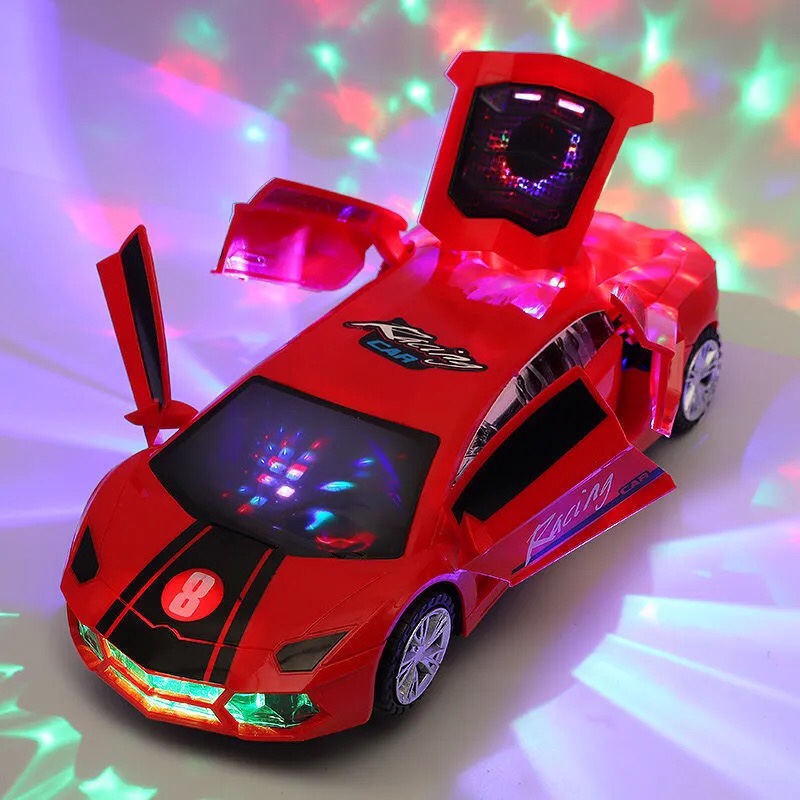 抖音同款万向发光电动小汽车小孩儿童男孩女孩灯光音乐网红玩具车红色