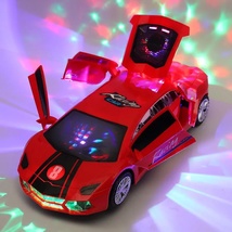 抖音同款万向发光电动小汽车小孩儿童男孩女孩灯光音乐网红玩具车红色
