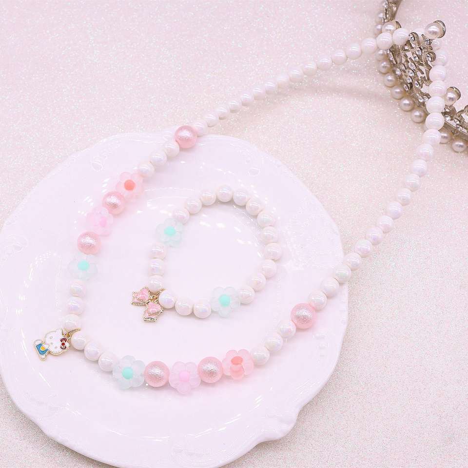 Children's necklace set, baby, girl, cartoon unicorn, princess, flower, cute spring color necklace and bracelet details Picture