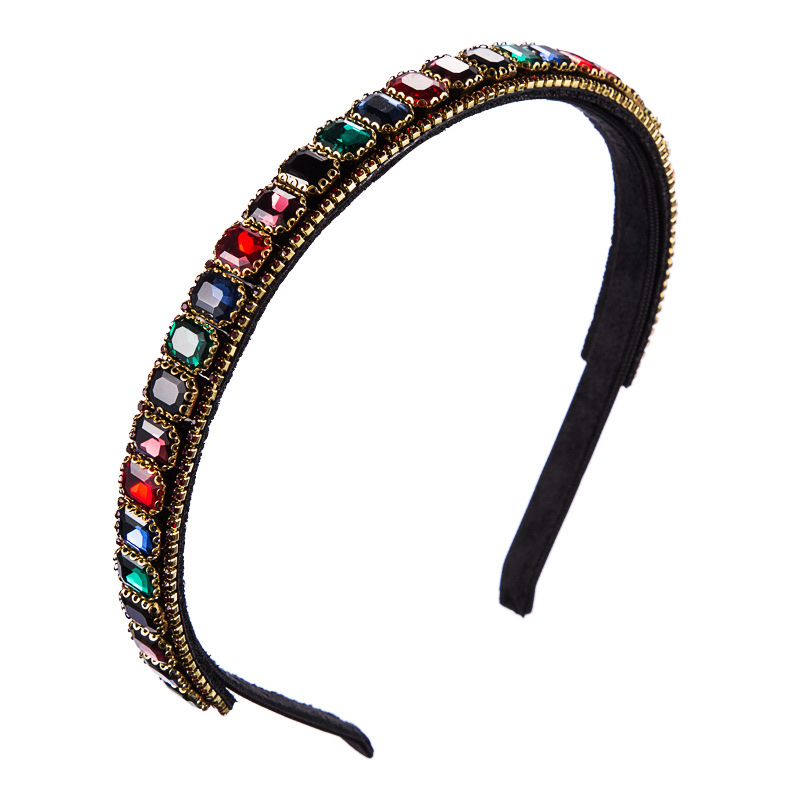 European and American style hair band with water diamonds, glass diamonds and colored diamonds Specification drawing