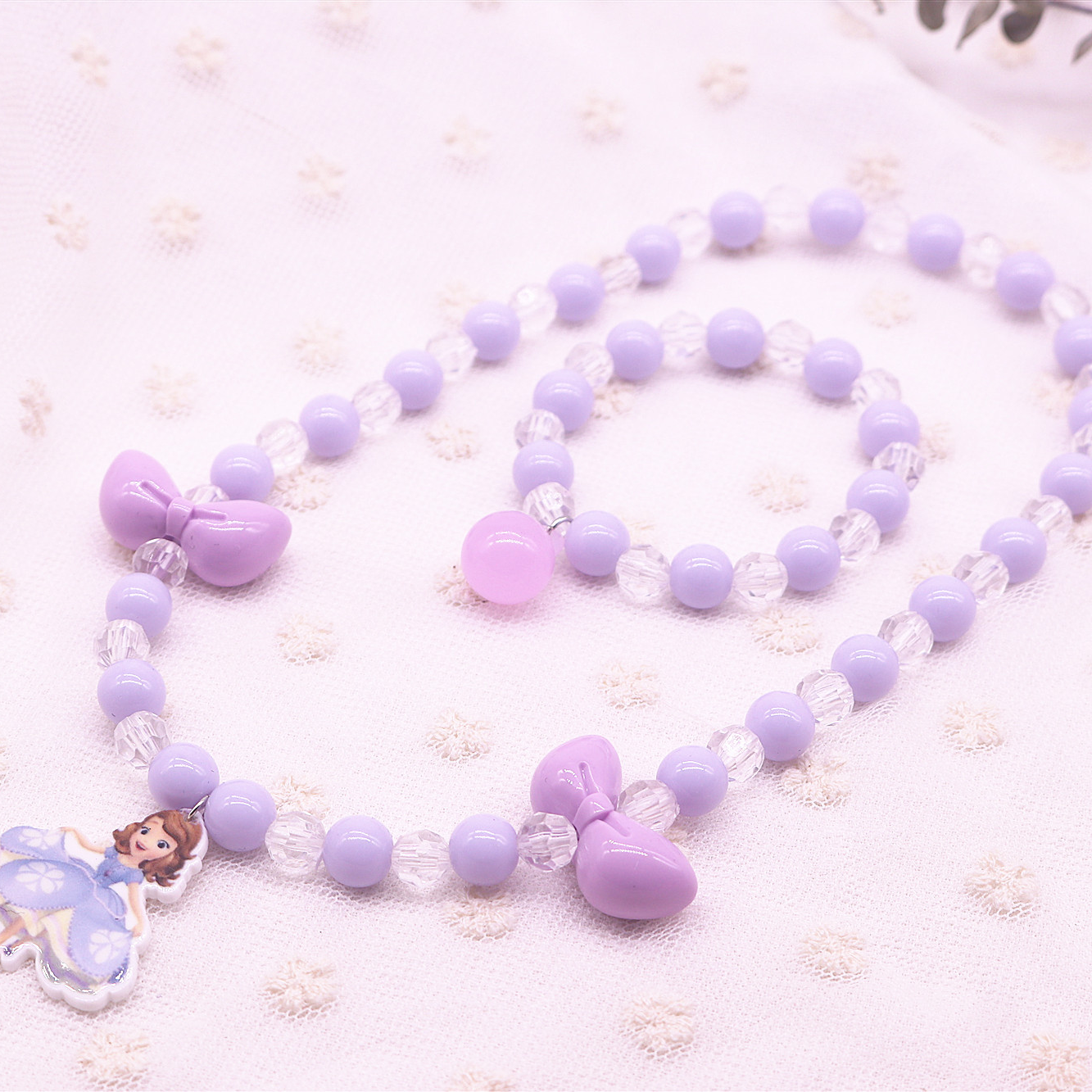 Children's Accessories Girls Baby Princess Necklace bracelet set Cute cartoon character beads jewelry