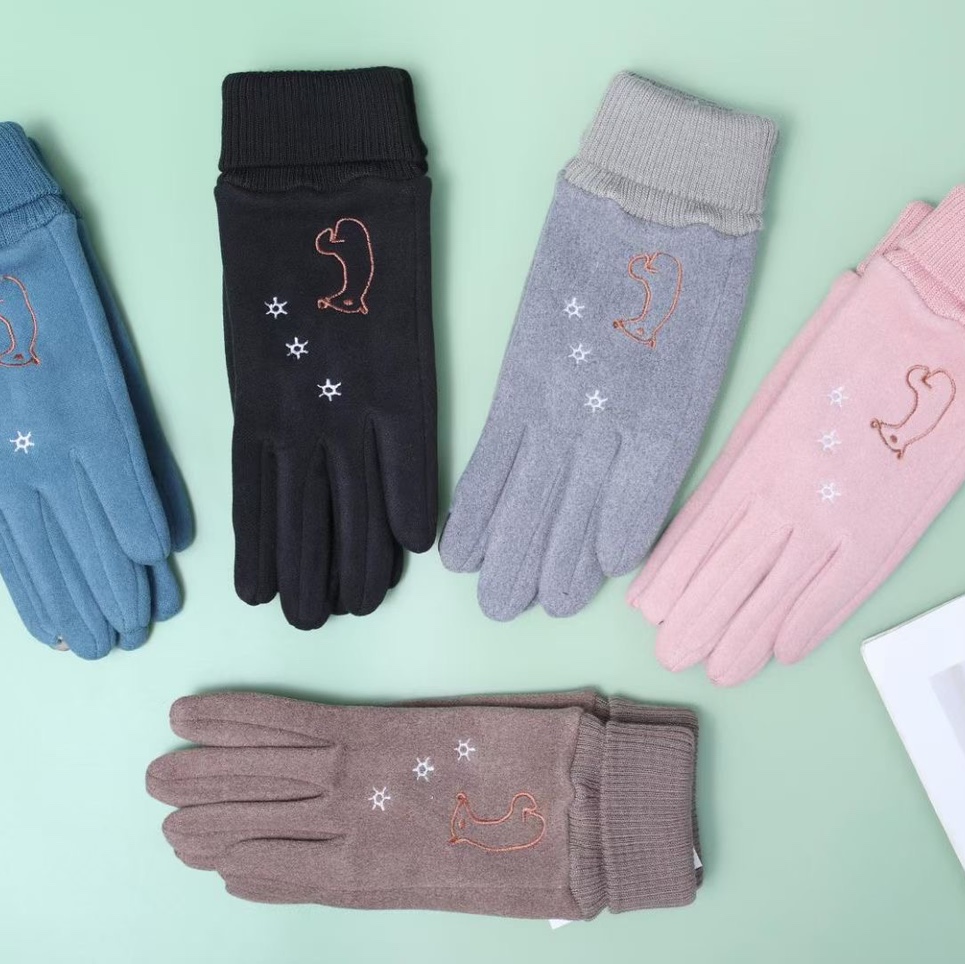 Gloves Women's warm gloves Autumn and Winter gloves Women's fleece touch screen gloves Cycling casual winter driving cotton thick rims thumbnail