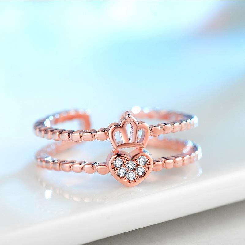 日韩开口可调节皇冠戒指新娘结婚玫瑰金婚礼简约清新个性