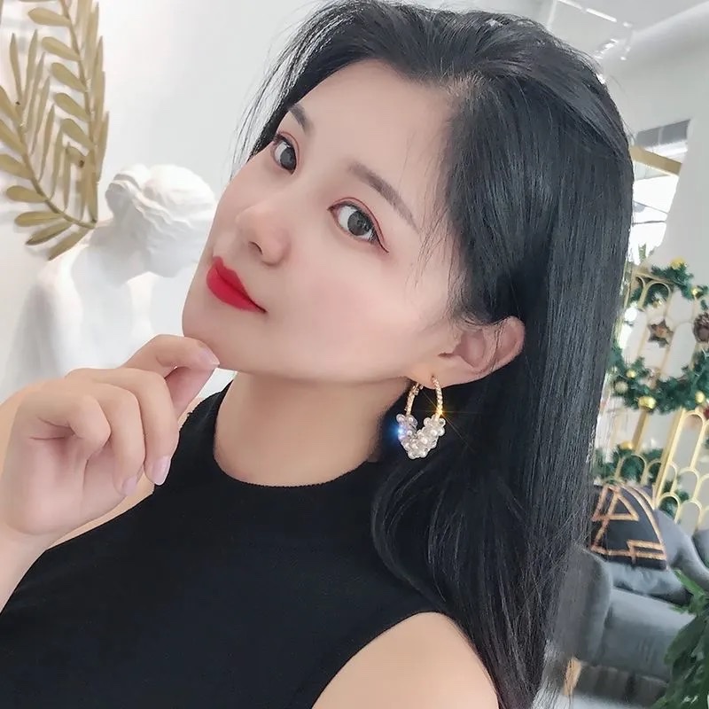 韩版ins风几何圆环镶仿珍珠耳坠s925银针气质时尚复古镶钻耳环女产品图