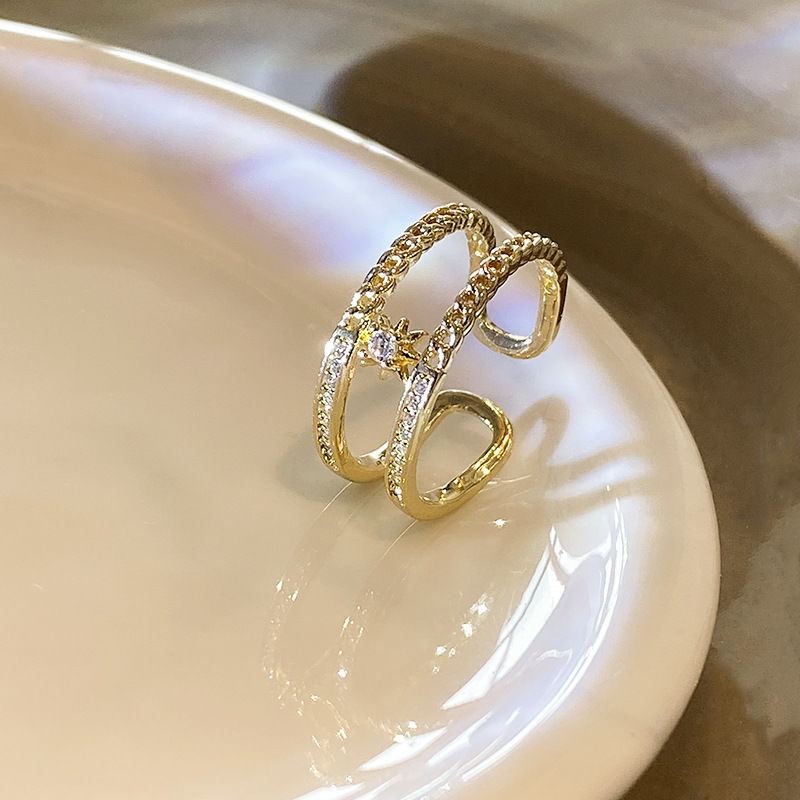 Hexagonal star ring, cold style, high-end feel, index finger ring, women's InS-style ring, light luxury, niche zircon double-layer ring detail image 2