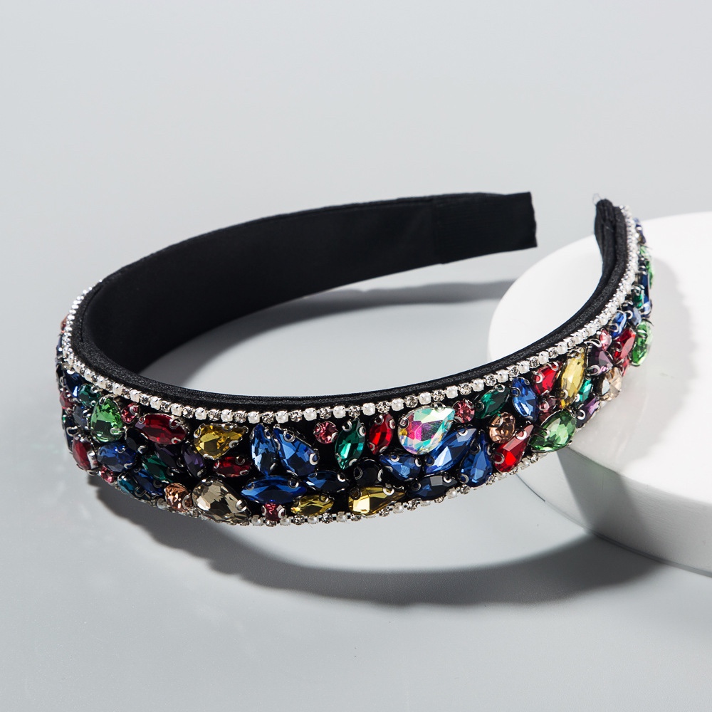 Fashionable diamond-encrusted thin sponge wide-edge colored headband full figure