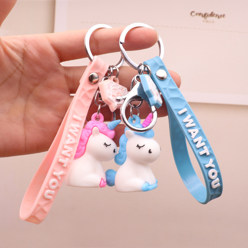 新款汽车挂件包包挂饰可爱独角兽钥匙扣硅胶钥匙链小礼品批发i