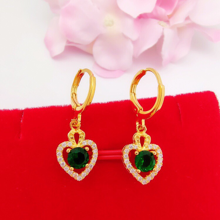 Grandma green zircon peach heart earrings thumbnail