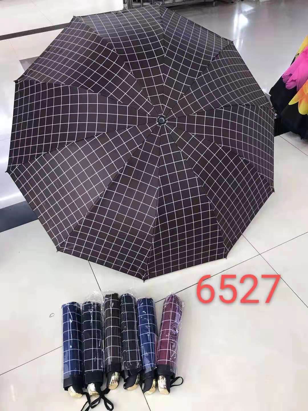 千家旺男士商务黑胶格子大号双人雨伞 10骨三折挡风遮阳户外太阳伞  有3款6577，6527 ，6575价格差不多详情图20