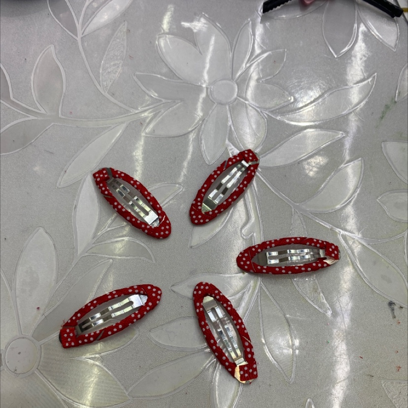 5公分椭圆绕白点布夹 厂家直销 网红爆款 DIY 彦君饰品配件