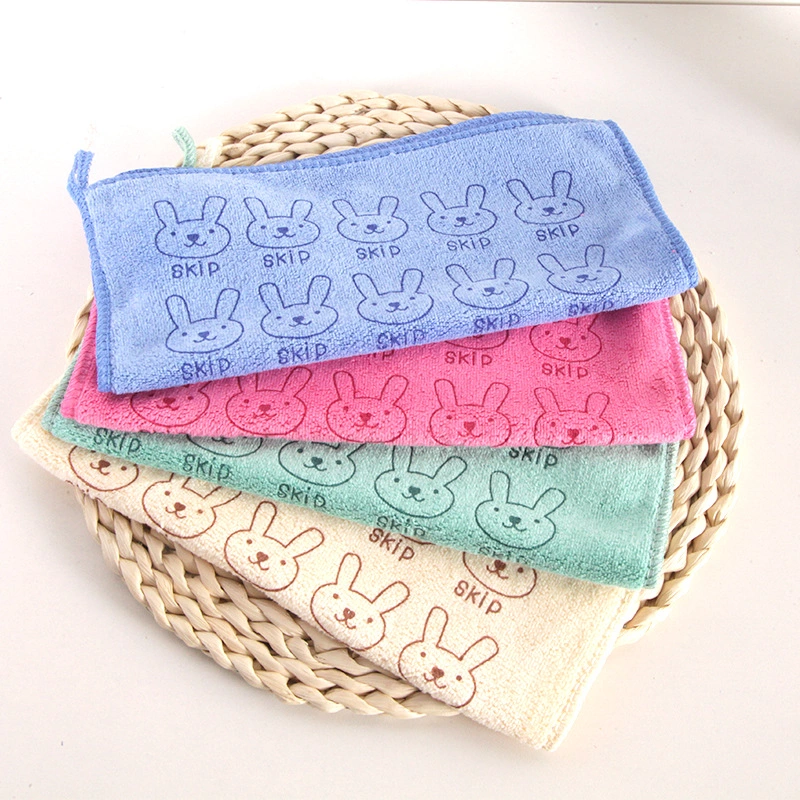 Manufacturer's in-stock cartoon printed fine fiber small square towels, absorbent straps, hooks, kindergarten gifts, customized logos
