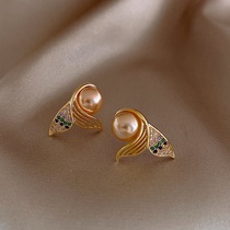 Mermaid tail zircon pearl earrings, elegant temperament