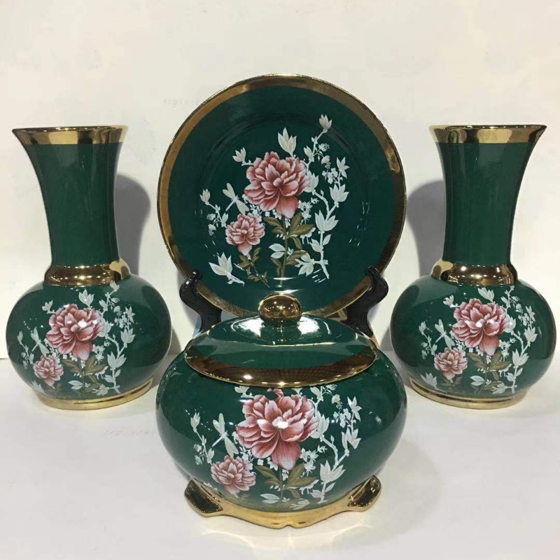 Electroplated ceramic printing four-piece decoration set flower arranger Storage jar decoration flower vase decoration cabinet living room home accessories Arts and crafts gifts wholesale thumbnail