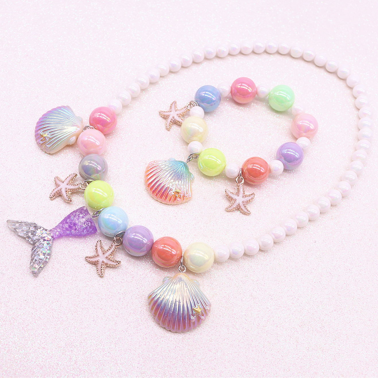 Girls Necklace Accessories Girls Necklace set cute cartoon shell fishtail necklace bracelet thumbnail